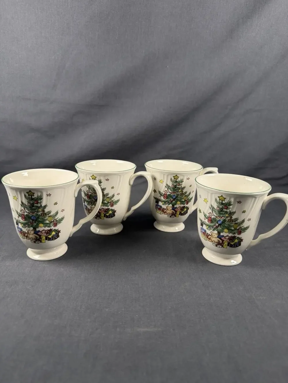 4 Nikko HAPPY HOLIDAYS Cups/mugs Blue Back Stamp Vintage